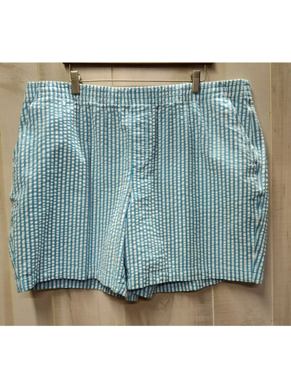 Lands' End Blue Striped Cotton Blend Seersucker Pull-On Bermuda Shorts Size 22W